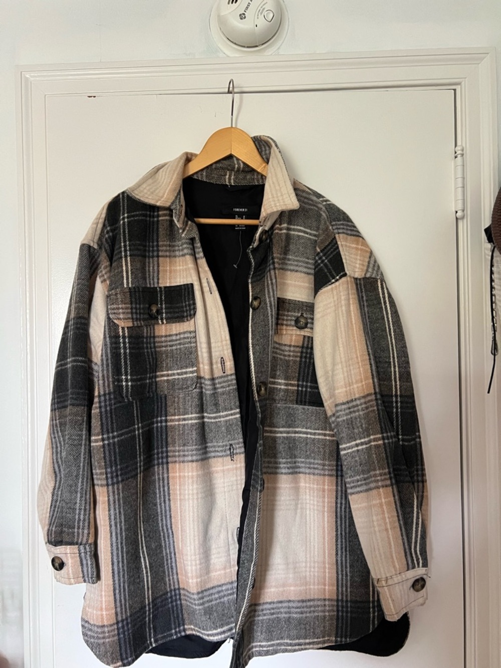Forever 21 Men's Plaid Shacket in Beige, Black & Gray